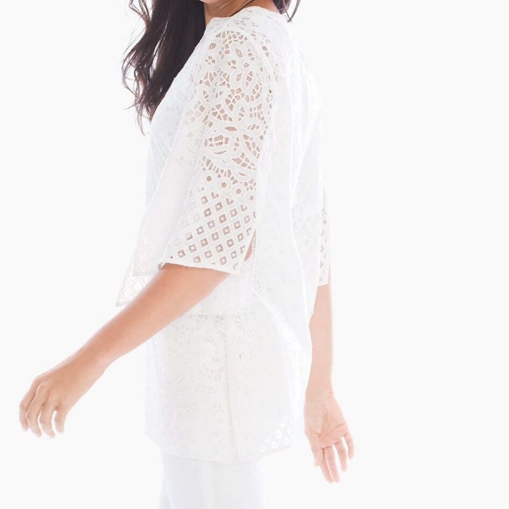 Chicos White Lace Tunic Top Size 2 L Cotton Blend Length 29" Excellent Condition - Picture 3 of 10